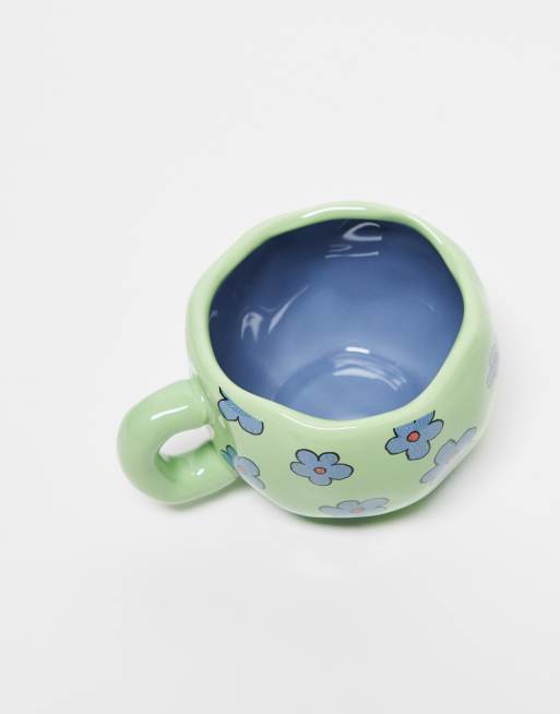 Daisy Street - Tazza ondulata verde a fiori blu, 2 di 3