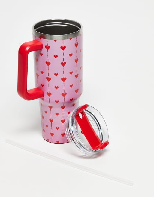 Daisy Street - Tazza riutilizzabile rosa con stampa di cuori, 3 di 3