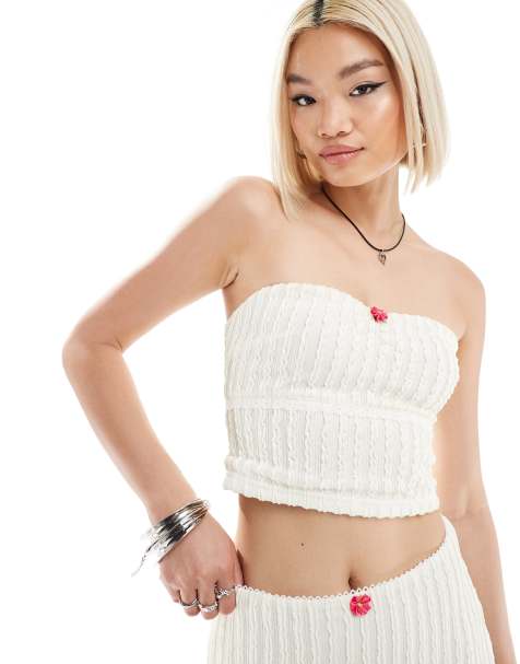 Daisy Street textured bandeau crop top with rosette detail co-ord - view 1