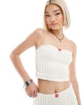 [Daisy Street] Daisy Street textured bandeau crop top with rosette detail (part of a set)-White 14 NATURAL