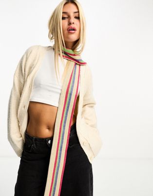 Daisy Street thin striped knitted scarf in multicolour