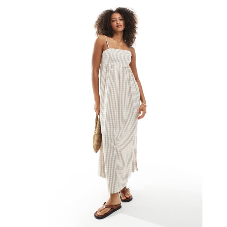 Daisy Street throw on maxi dress with tie back in blush gingham | ASOS