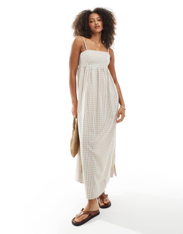 Daisy Street throw on maxi dress with tie back in blush gingham | ASOS