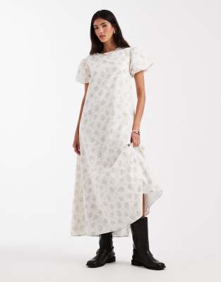 Daisy Street Throw On Smock Midi Dress With Puff Sleeves In White