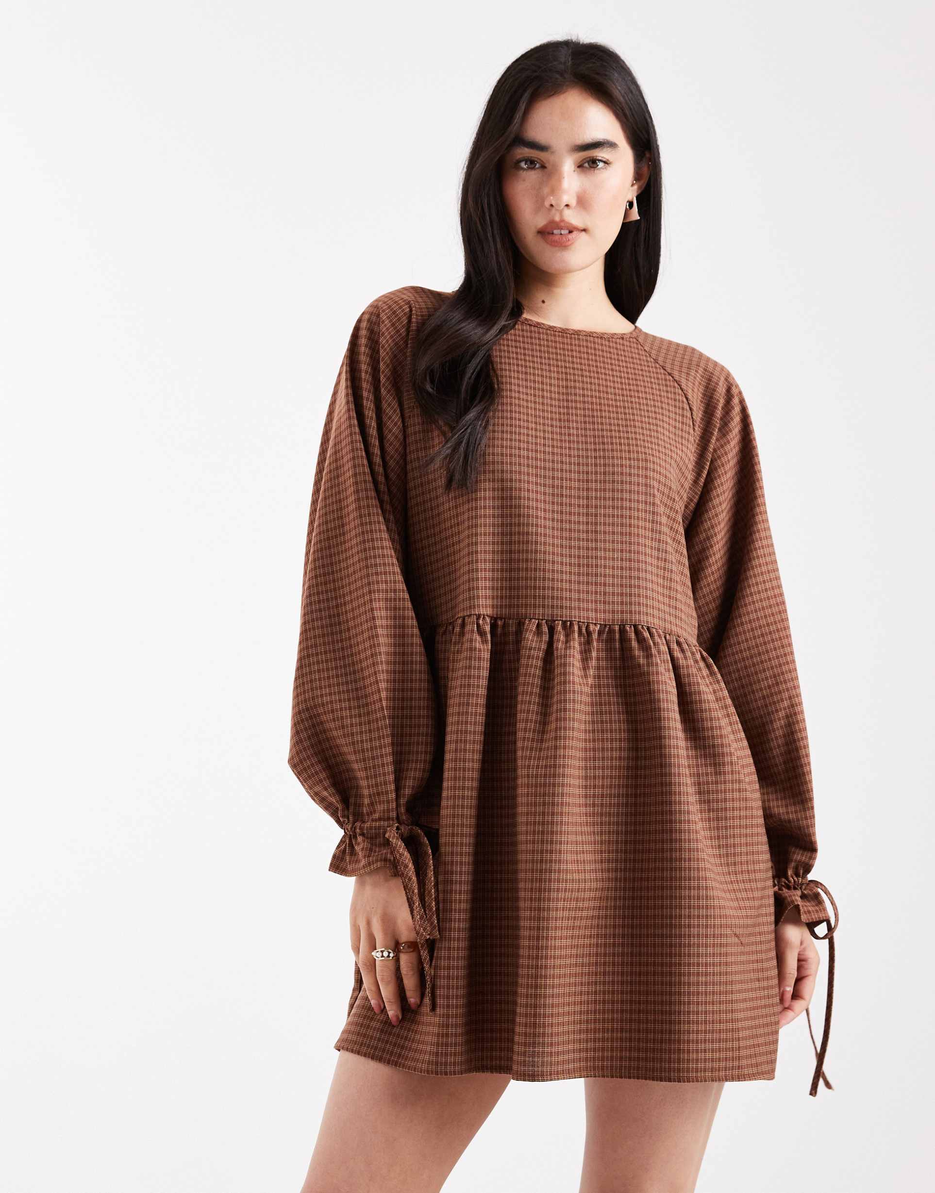 daisy street throw on smock mini dress in red plaid