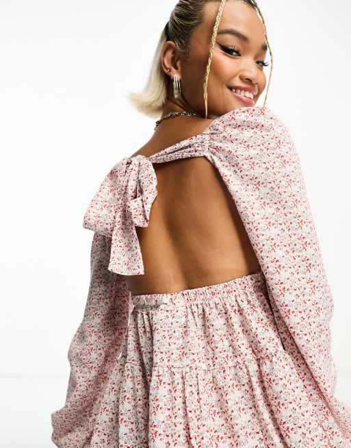 Daisy Street tie back tierred mini tea dress in vitage ditsy