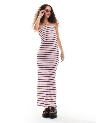 Daisy Street tie bust maxi dress in brown pink stripe-Multi