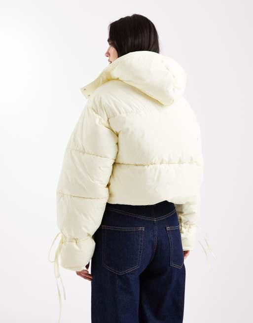 Daisy Street tie detail puffer coat in butter yellow, 4 of 4