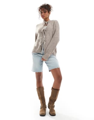 Daisy Street Tie Front Slouchy Cardigan In Brown