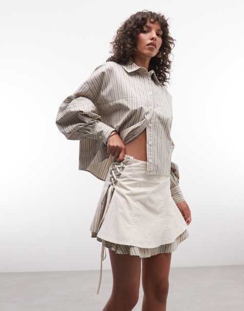 Daisy Street tie side double layer mini skirt in ecru stripe (part of a set) - view 1