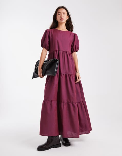 Daisy Street tiered maxi dress in red black plaid - view 1