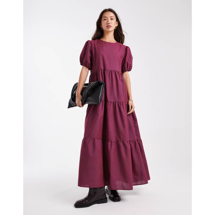Daisy Street tiered maxi dress in red Black plaid-Multi