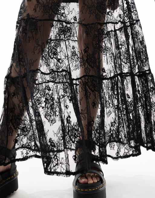 Daisy Street tiered maxi skirt co-ord in black lace, 4 of 5