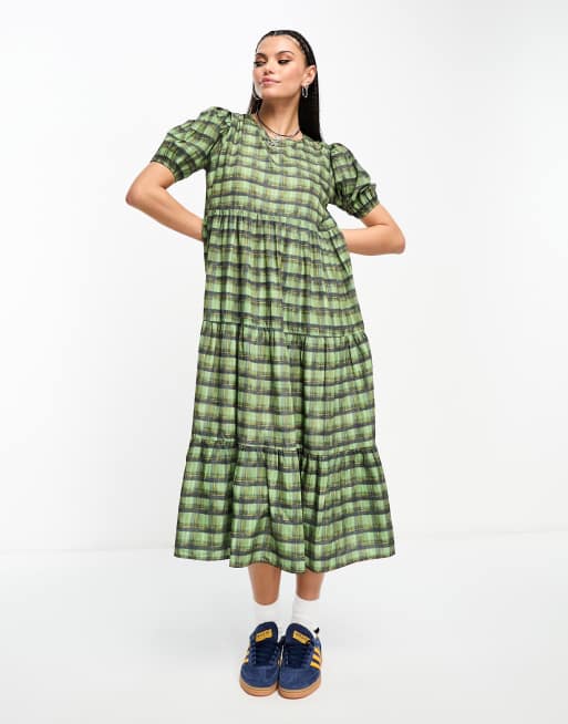 Green and 2024 white check dress