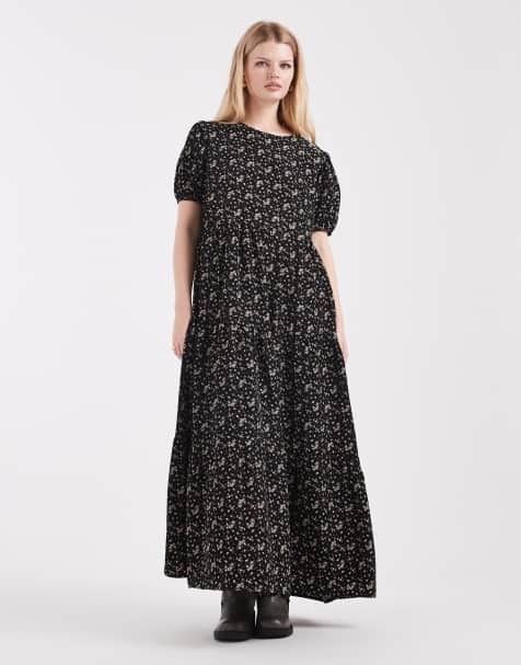 Daisy Street tiered smock maxi dress in black floral