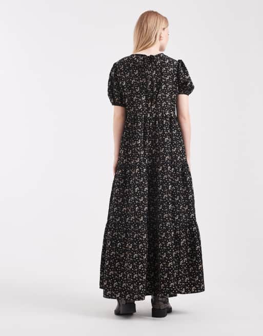 Daisy Street tiered smock maxi dress in black floral, 2 of 4
