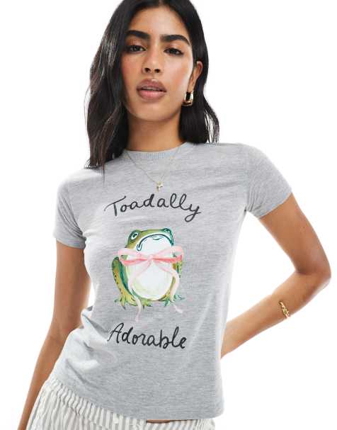 Daisy Street toadally adorable frog graphic tee in grey - view 1