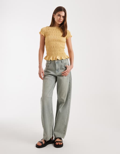 Daisy Street - Top a maniche corte arricciato giallo a quadri, 2 di 4