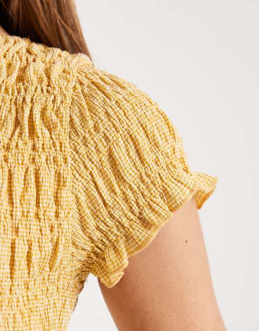 Daisy Street - Top a maniche corte arricciato giallo a quadri, 4 di 4