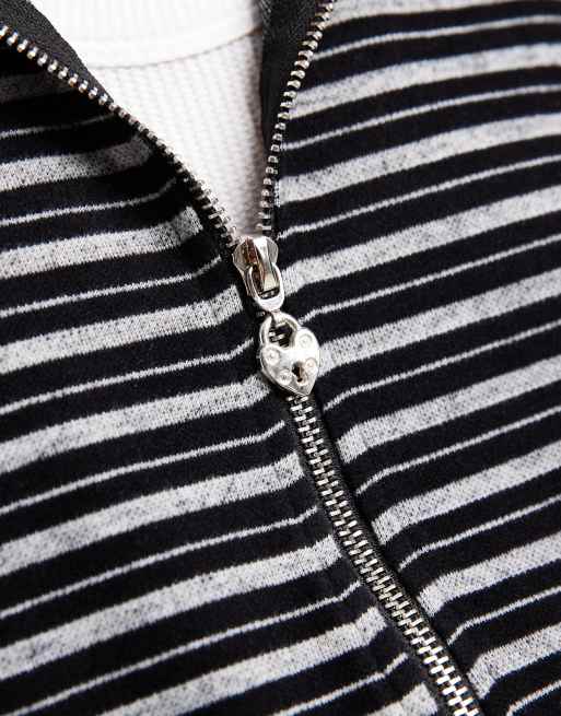 Daisy Street - Top aderente color antracite a righe con zip e cappuccio in coordinato, 3 di 4
