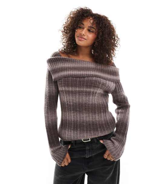 Daisy Street - Top asymétrique en maille teint par sections - Mauve foncé - view 1