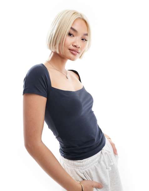 Daisy Street – Top aus Jersey in Anthrazit mit quadratischem Ausschnitt - view 1