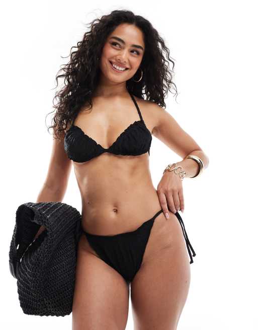 Daisy Street - Top bikini nero in pizzo con volant e allacciatura sul davanti, 4 di 4