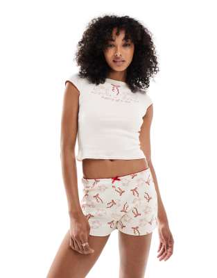 Daisy Street - Top en maille pointelle et short assorti - Écru à motif lapin-Multicolore
