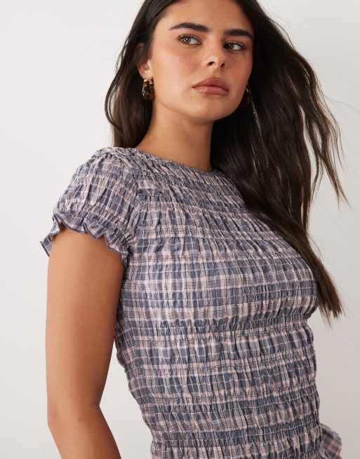 Daisy Street - Top froncé à manches courtes et carreaux - Multicolore, 1 de 4