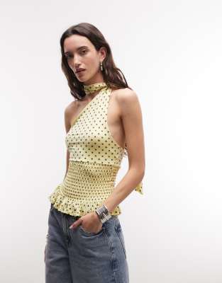 Daisy Street - Top froncé à pois avec encolure américaine et détail foulard - Jaune