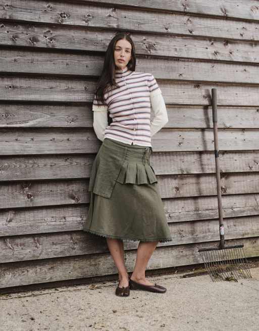 Daisy Street top in maglia a doppio strato con collo alto e bottoni, a righe multicolore, 2 di 4