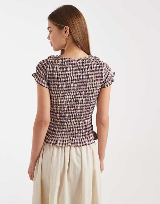 Daisy Street - Top manches courtes à fronces et carreaux - Violet, 4 de 4
