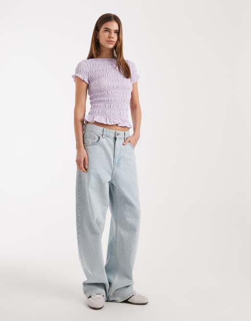 Daisy Street - Top manches courtes à fronces et rayures - Violet, 3 de 4