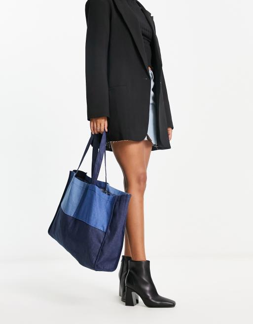 Daisy Street - Tote bag en jean motif patchwork 