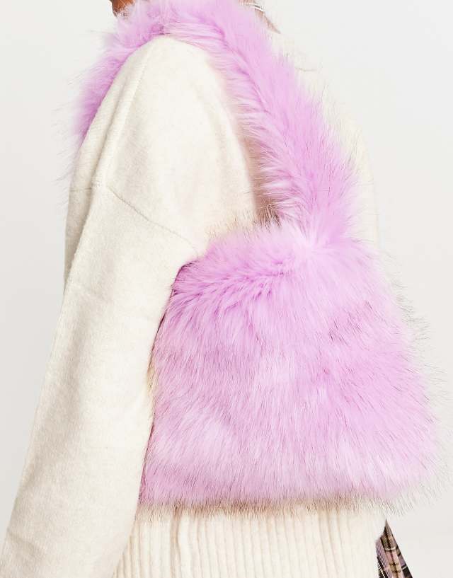 Daisy Street tote bag in pink faux fur