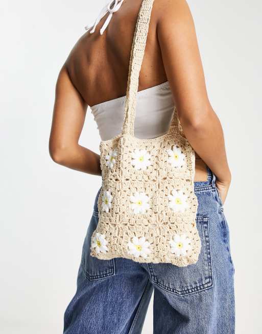 Daisy Street - Tote bag style festival en crochet à motif marguerites
