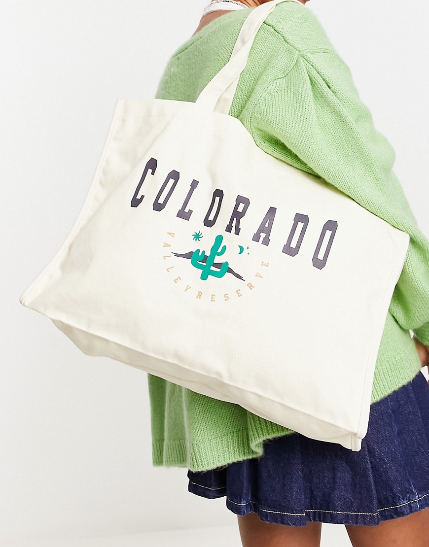 Daisy Street Tote Bag With Colorado Print-white