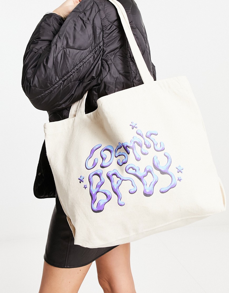 Daisy Street tote bag with cosmic baby print-White