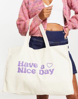 Daisy Street tote bag with have a nice day print - ASOS Price Checker