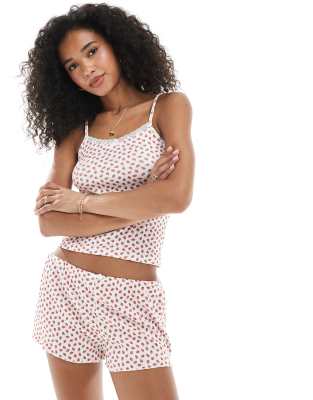 Daisy Street - Trägertop und Shorts aus Pointelle mit Erdbeerprint-Bunt