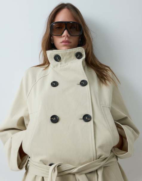 Daisy Street trenchcoat med hög krage i stone - view 1