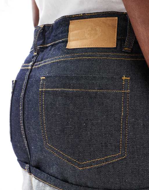 Daisy Street turn up hem washed denim skirt in indigo blue, 4 of 5