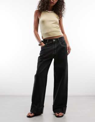 Daisy Street Turnup Jeans In Black
