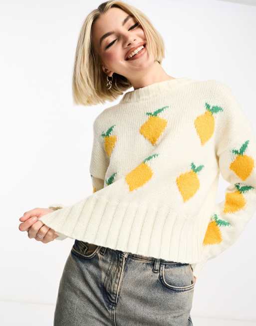Daisy Street - Tyk trøje i strik med citronmotiver