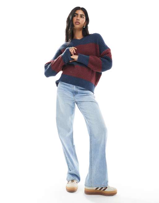 Daisy Street v-neck jumper in navy and red stripe, 2 of 4