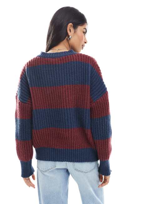 Daisy Street v-neck jumper in navy and red stripe, 4 of 4