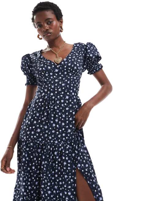 Navy floral tea dress best sale