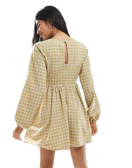 Daisy Street v neck mini dress in green plaid, 4 of 4