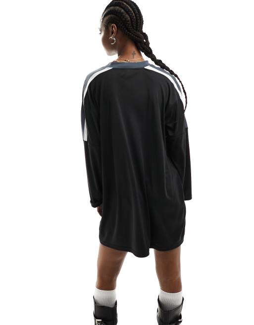 oversized rugby dress Daisy Street v neck oversized long sleeve rugby dress with LA print