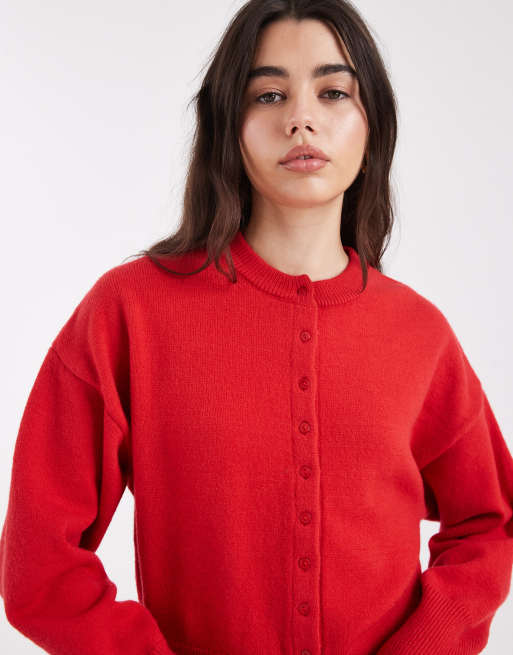 Daisy Street - Valmuerød cardigan med tætsiddende talje, 3 af 4